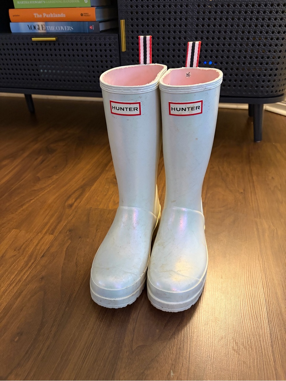Hunter White Iridescent Rain Boots